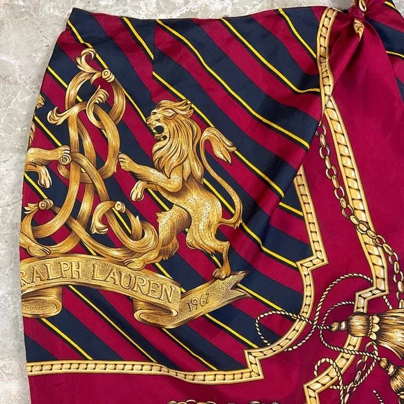 Ralph Lauren Blue Label Lion Heraldry Crest  100% Silk Wrap Skirt Small - Picture 3 of 14